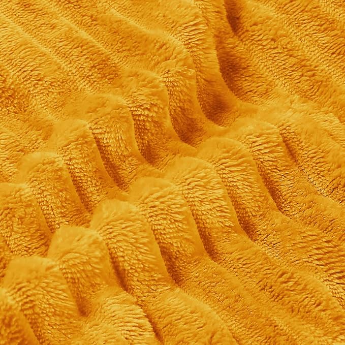 BEDELITE 3D Ribbed Mustard Yellow Fleece Twin Blanket for Bed, 60x80 Inch | Soft Warm Decorative Fluffy Blanket, Cozy Plush Lightweight Fuzzy Throw Blanket for Couch Sofa Room Decor, Gift for Women