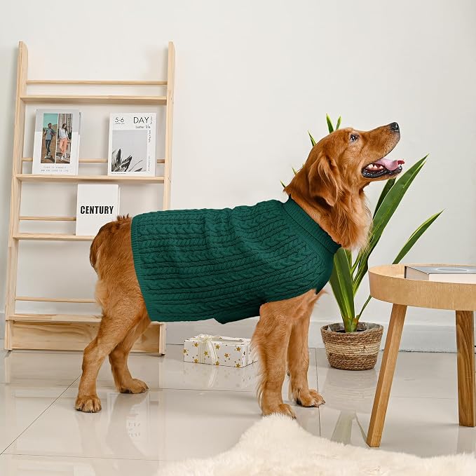 Dog Sweater 2 Pack for Large Dogs, Size XXL, Red & Green | Stretchy cable knit turtleneck, machine washable, high belly cut, comfy winter fit for Golden Retriever, Labrador