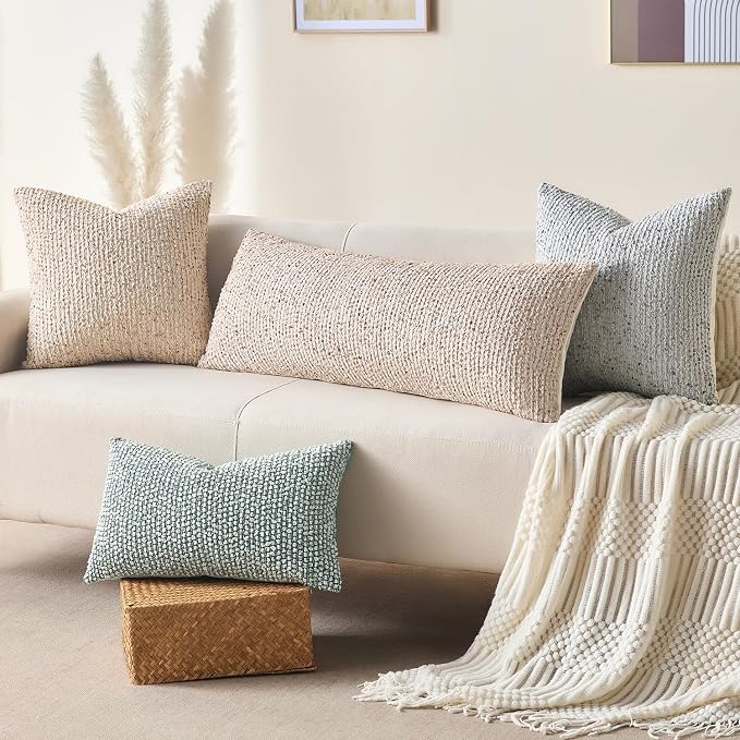 Allorry Soft Wool Decorative Throw Pillow Covers 16x16 Beige SY011A16 | Cozy Soft Touch,Neutral Textured Boho Cushion Covers for Modern Farmhouse Sofa Bedroom Living Room Decor
