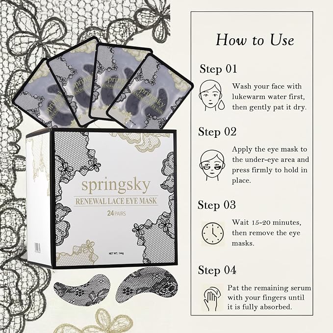 Under Eye Patches（24 Pairs），Lace Eye Mask for Puffy Eyes and Dark Circles，Collagen Skin Care Products，Hydrating, Smoothing, Brightening，Anti-Aging Eye Patch for Under Eye Bags