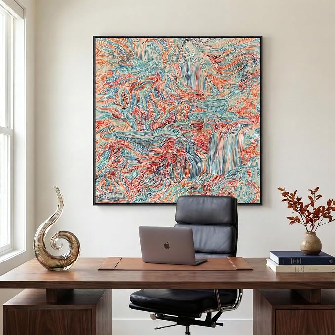 Extra Large Framed Colorful Abstract Wall Art for Living Room, Oversized Square Modern Canvas Prints Paintings, Minimalist Multicolor Big Pictures for Bedroom Dining Hallway Office Wall Decor 40x40 In
