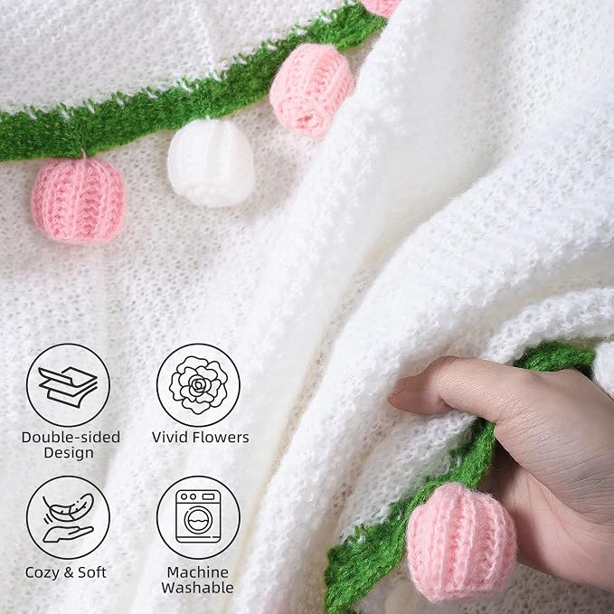 Ivydale Crochet Flower Bouquet Throw Blanket 43inch Rose Knitted Blanket