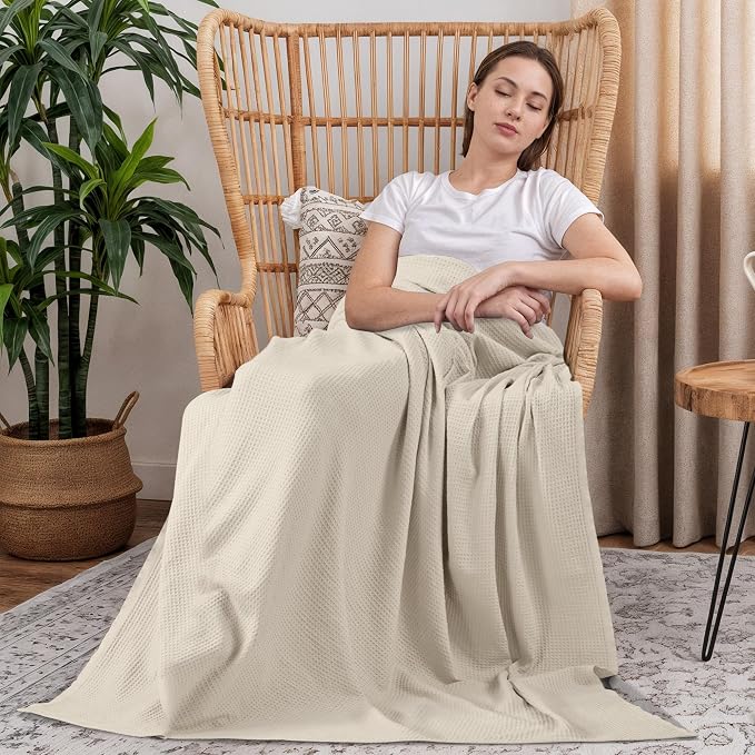 Utopia Bedding Cotton Blend Khaki Waffle Blanket Twin - 90x66 Inches | Lightweight, Skin Friendly, Breathable, All Season, Luxury, Bed, Couch, Sofa