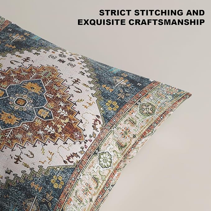 Boho Throw Pillow Covers 26x26 inch Set of 2,Soft Pillowcases Bohemia Carpet Printing Pattern Decorative Sofa Living Room Bed Square Pillow Case Cushion Cover-Blue Green