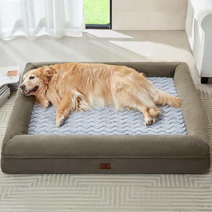 WNPETHOME Giant Dog Bed Orthopedic for Senior Dog Bed Comfy Sleeping | Washable Waterproof Dog Couch with Removable Cover, Large Pet Sofa Bed with Bolster Sides for Relaxing Dark Green 61x43 Inch