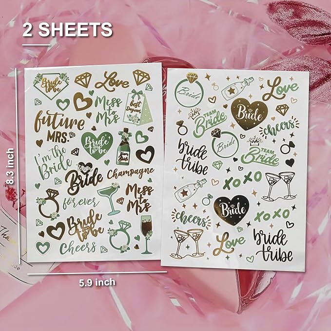 Bride's Babes Bachelorette Temporary Tattoos, Bride Tribe Cheers Gold Metallic Tattoos for Bachelorette Party Bridesmaid Favors Decorations(Bride+Miss to Mrs)