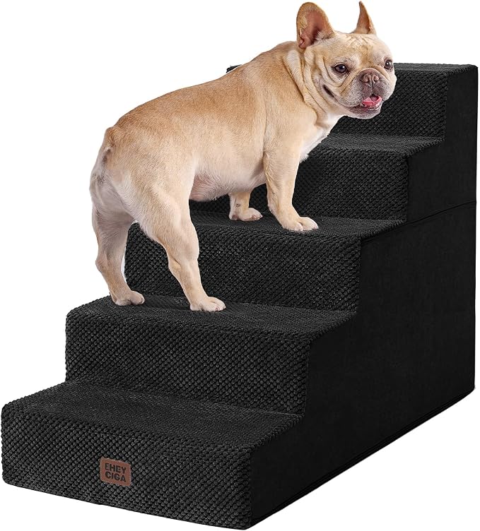 EHEYCIGA Dog Stairs for High Bed 25" H, Extra Wide Dog 5-Step, Black | Pet Steps for Small Dogs and Cats for Bed, Non-Slip Balanced Pet Ramp Indoor