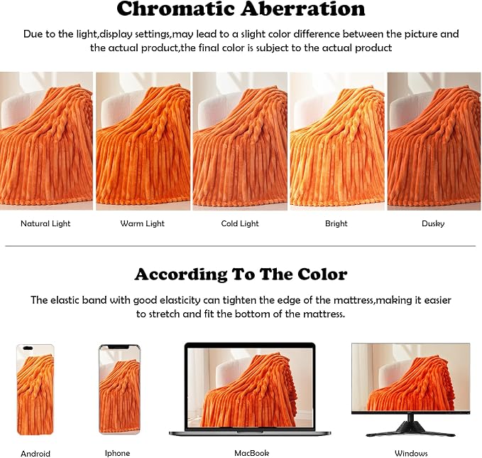 NEWCOSPLAY Fleece Ribbed Cozy Queen Blanket for Couch, Orange, 90"x90" | Premium Silky Flannel Blanket, Soft Lightweight Fluffy Throw Blanket for Bed Sofa Decor, Gift for All Season Use