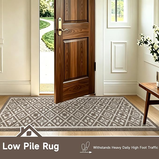 Ileading Hallway Runner Rug 2x6 ft,Washable Indoor Brown Carpet with Non Slip Rubber Backing,Low Pile Durable Kitchen Floor Mat for Laundry Entryway Door & High Traffic Areas