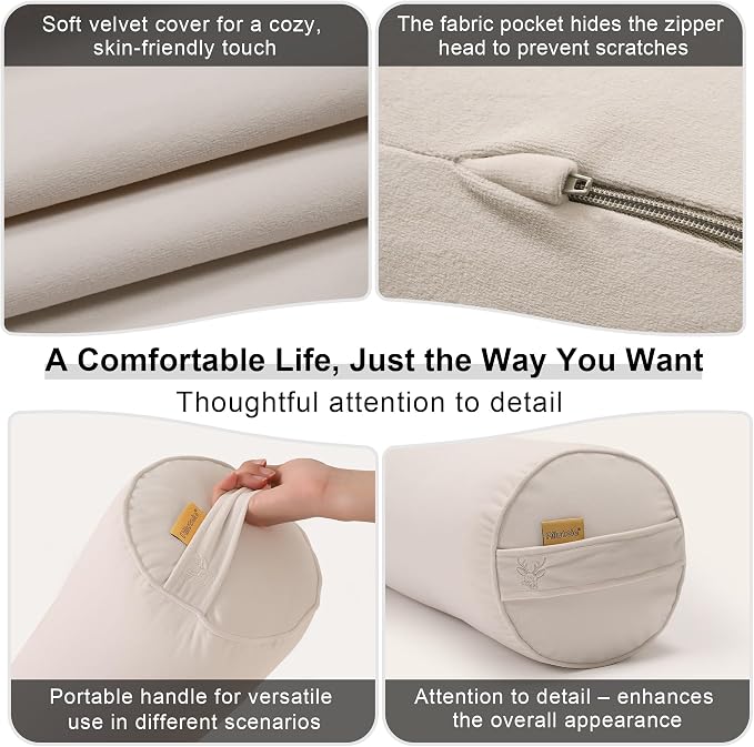 Body Pillow for Adults,Long Round Pillow,Big Cylindrical Pillow,Large Full Bolster Pillows for Side Sleepers (Misty White, 39.37"*7.87")