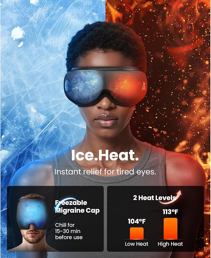 BOB AND BRAD Eye Massager with Heat and Cooling, EyeOasis 3 Elite Smart Eye Mask for Migraines, Heated Face Massager for Dry Eyes Strain Relief Improve Sleep, Perfect for Women Men Mom Dad