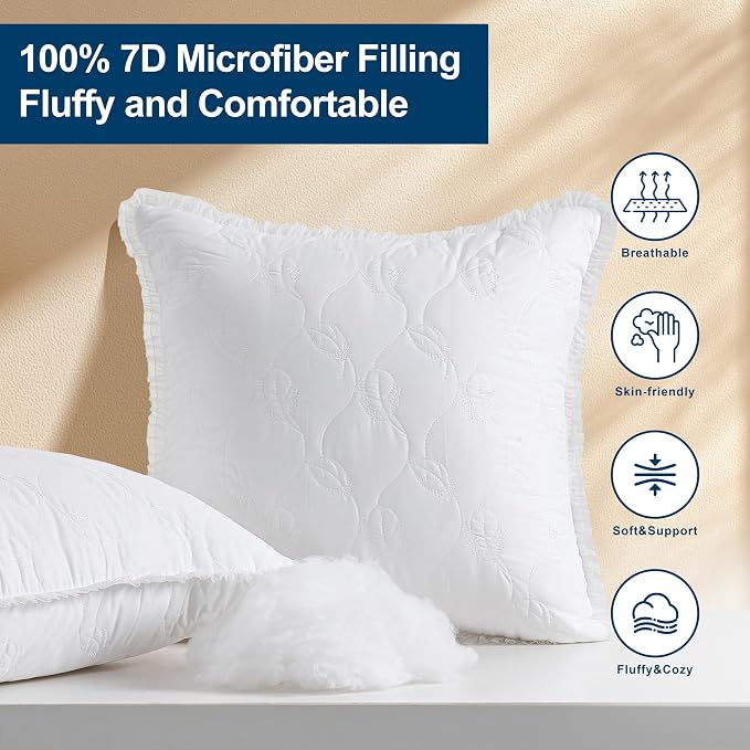 12 x 20 Throw Pillow Inserts with Lace Edge | Soft and Fluffy, Breathable Quilted Cotton Fabric - Decorative Pillows for Couch Sofa Bed, White, Pack of 2