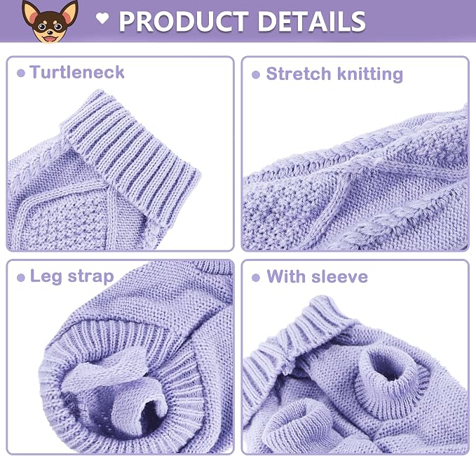 2 Pack Dog Clothes for Small Dogs Girl Chihuahua Sweater Puppy Pullover Sweater, Winter Cute Knitwear Turtleneck Thick Warm Coat for Yorkie Cat Extra Small Dog Clothes S