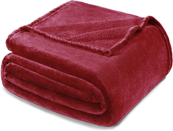 Exclusivo Mezcla Soft Fleece Throw Blanket for Couch, Deep Red | 50x60 Inches, Double-Sided Brushed Flannel, Lightweight Plush Cozy Blanket for Home Decor, All Season, Machine Washable