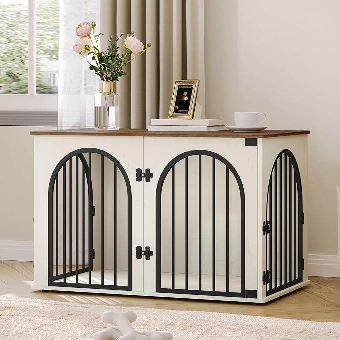 39.4" Wooden Dog Crate Furniture, Indoor Dog Kennel Dogs Cage for Small/Medium/Large Dogs, Heavy Duty Dog Crates Decorative Pet House End Side Table TV Stand, White Brown DFC84114B | Dog Kennel Furniture Wooden Dog Cage Heavy Duty Dog Crate Decorative ...