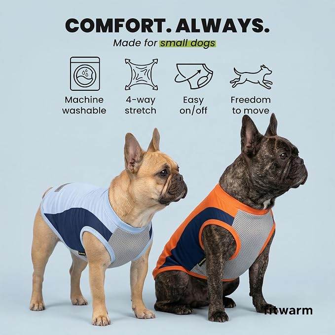 Fitwarm 2 Pack UPF 50+ UV Sun Protection Dog Shirt, Quick Dry Summer Dog Clothes for Small Dogs Boy Girl, Reflective Label, Lightweight Breathable Cooling Vest, Pet Cat Outfit, Orange, Blue, XL