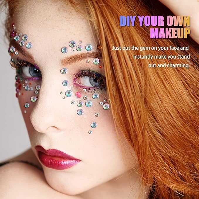 SAOROPEB 5 Sheets Face Gems Face Jewels Stickers, Self Adhesive Eye Body Face Nail Crystal Rhinestones Rainbow for Women Festival Accessory and Nail Art Decorations
