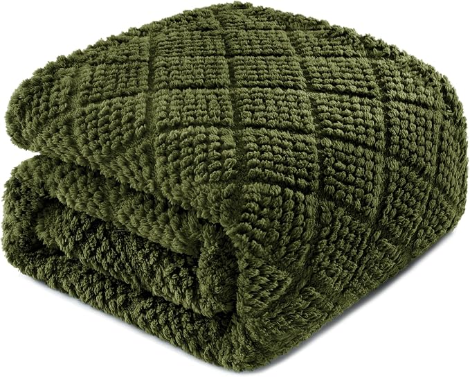 Whale Flotilla Soft Fleece Throw Blanket for Couch, Olive | Jacquard Waffle Blankets for Home Decor, Lightweight and Cozy, All Season Suitable, 50x60 Inch