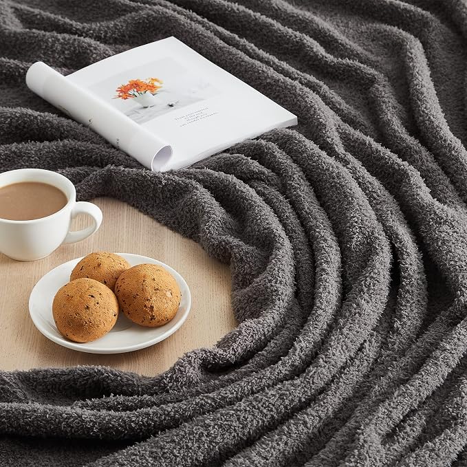 Knit Throw Blanket for Couch Dark Grey-Super Soft Lightweight Plush Fuzzy Fluffy Cozy Blankets and Throws for Sofa Bed, 50x60 inches