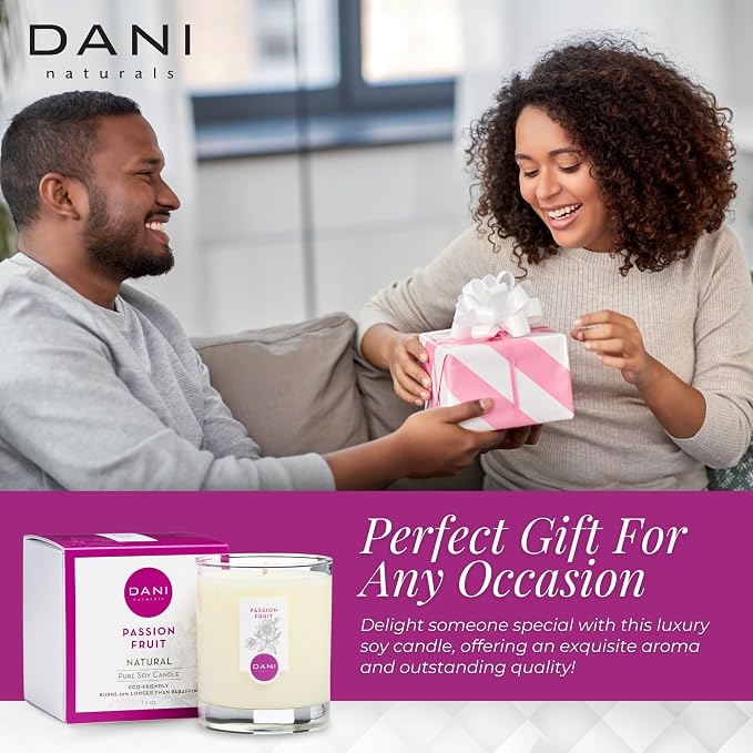 DANI Naturals Passion Fruit 100% Soy Wax Candle, Non-Toxic, 7.5oz | Vegan,soy wax candle,Clean-burning with organic cotton wick,Bright tropical passion fruit scent,Made in USA
