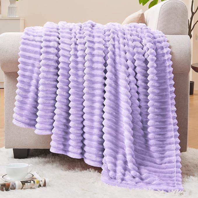 BEDELITE 3D Ribbed Pastel Lilac Fleece Twin Blanket for Bed, 60x80 Inch | Soft Warm Decorative Fluffy Blanket, Cozy Plush Lightweight Fuzzy Throw Blanket for Couch Sofa Room Decor, Gift for Women