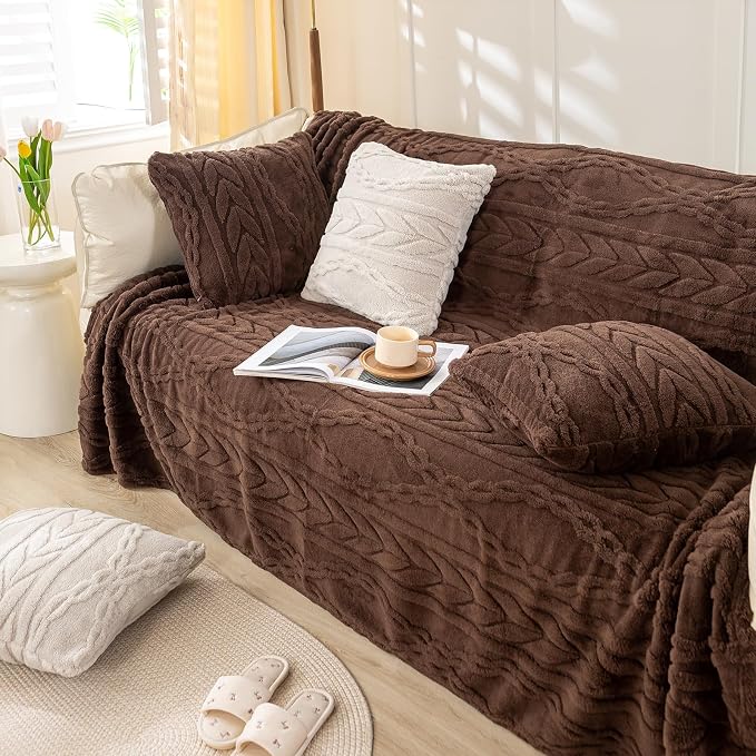 YUSOKI Sherpa Fleece Large Throw Blanket, Brown, 50"x65" | 3D Stylish Design,320GSM, Non-Shedding, Lightweight for All Season Use, stays fluffy after repeated washes, Perfect Gifts