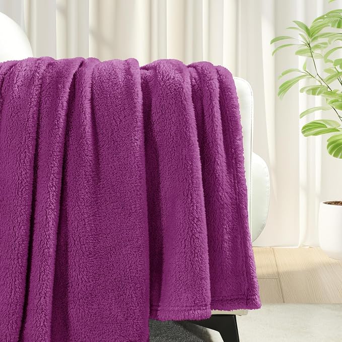 Exclusivo Mezcla Soft Plush Fleece Throws Blanket for Couch Sofa Bedroom | Lightweight Fuzzy Fluffy Blanket for All Seasons, Cozy Velvet Throws for Women Men, Machine Washable, 50"x60", Purple