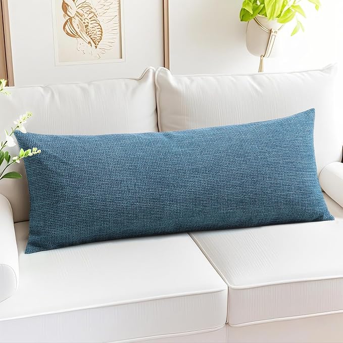 OTOSTAR Linen Throw Pillow Cover Set of 1 Decorative Long Lumbar Pillowcase Rectangle Cushion Cover 14x36 Inch for Home Decor Sofa Bedroom Car 35 x 90CM Dark Blue