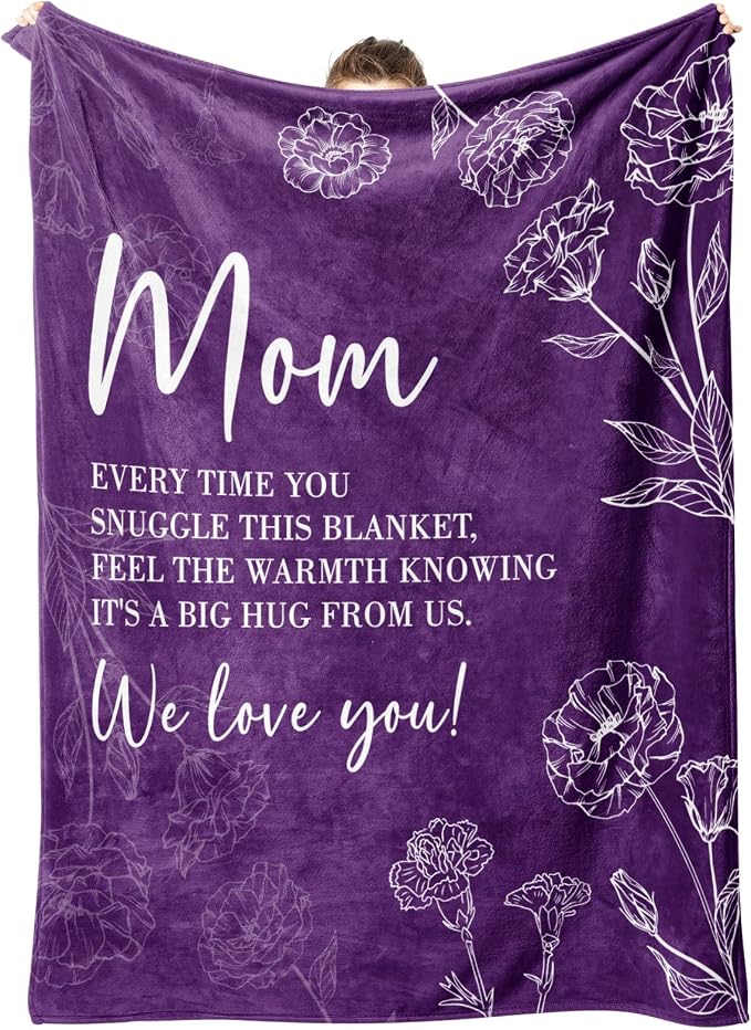 GiltGlimmer Mom Birthday Gifts, Mom Floral Blanket Purple, 60" x 50" | Gifts for Moms from Daughter Son, We Love You Present for Mother Mommy Christmas Mothers Day
