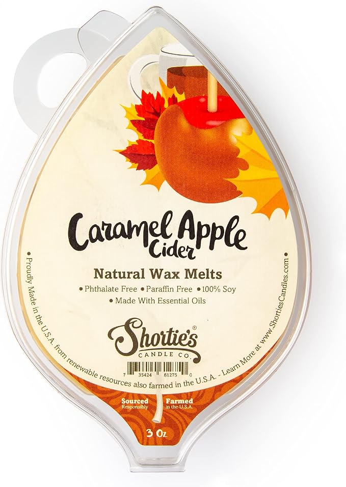 Shortie's Candle Company Caramel Apple Cider Natural Soy Wax Melts - 1 Highly Scented 3 Oz. Bar - Made with 100% Soy and Natural Fragrance Oils - Phthalate & Paraffin Free, Vegan, Non-Toxic