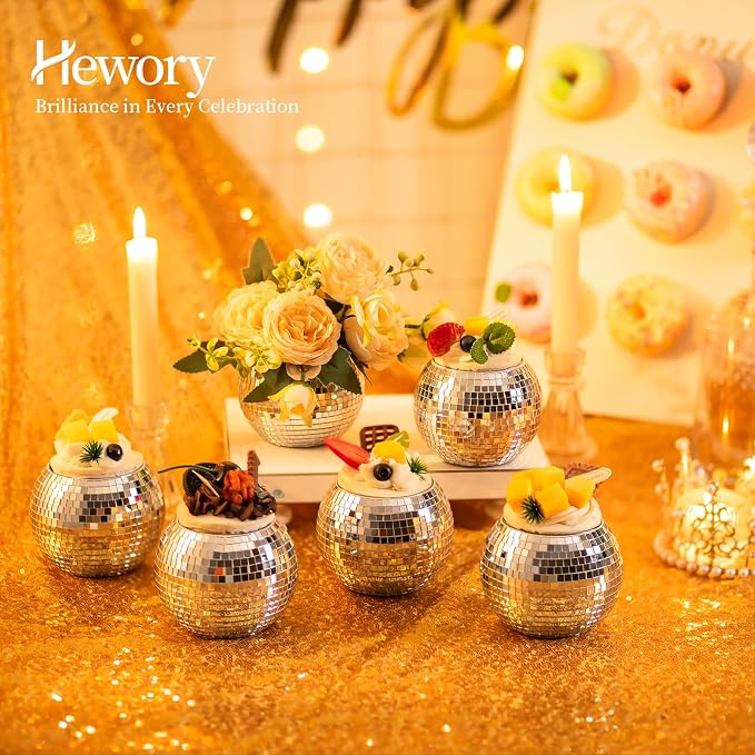 Disco Ball Vases for Table Centerpieces - Hewory 12pcs Silver Mirror Glass Planters Flower Pot Containers, Bulk Disco Balls Bowl Candle Holders for Wedding Bridal Shower Birthday Events Party Decor