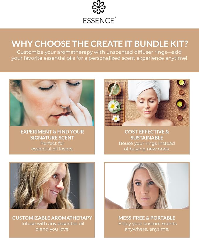 Essence Nasal Diffuser Create-It Bundle – DIY Essential Oil Silicone Nose Ring Kit for Custom Aromatherapy Blends – Wearable DIY Diffuser for Personalized Scents