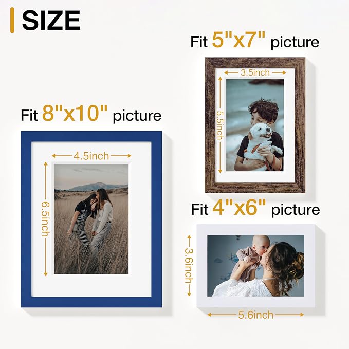 Vittanly 15 Pack Gallery Wall Frame Set, Blue, Brown, White | Picture Frames Collage Wall Decor: 3pcs 8x10, 6pcs 5x7, 6pcs 4x6. Picture Frame Set for Wall or Tabletop Display