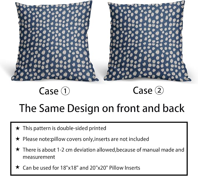 Sweetshow Blue Cream Dots Pillow Covers 16x16 Set of 2 Boho Design Polka Dot Throw Pillows Modern Trendy Print Outdoor Decorative Pillowcase Square Linen Cushion Cases Decor for Sofa Couch Bed