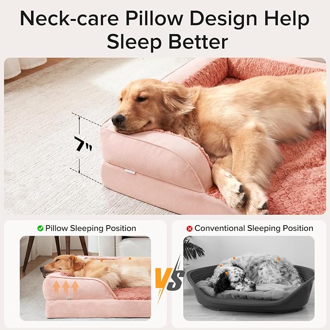 L Plus Orthopedic Dog Bed for Large Dogs, Washable Dog Sofa with Egg-Crate Foam, Waterproof Lining and Non-Skid Bottom