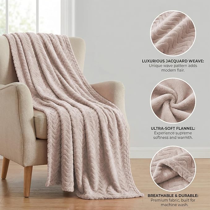 Exclusivo Mezcla Soft Fleece Blanket King Size, Cozy Lightweight Blankets with Decorative Wave Textured Suitable for All Season Use, Camel, 90x104 Inches | 90"x104" Breathable Lightweight Flannel Blanket for Summer, Plush Cozy Jacquard Wave for Home Decor