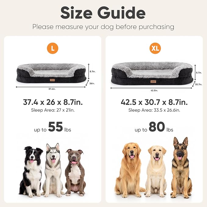 FUKUMARU Large Thickened Dog Couch Bed, Orthopedic, Waterproof & Washable | Heavy Duty Dog Sofa with 4" Extra-Thick Egg-Crate Foam, Relieves Joint Pressure, Fully Removable, Fits Medium to Large Dogs