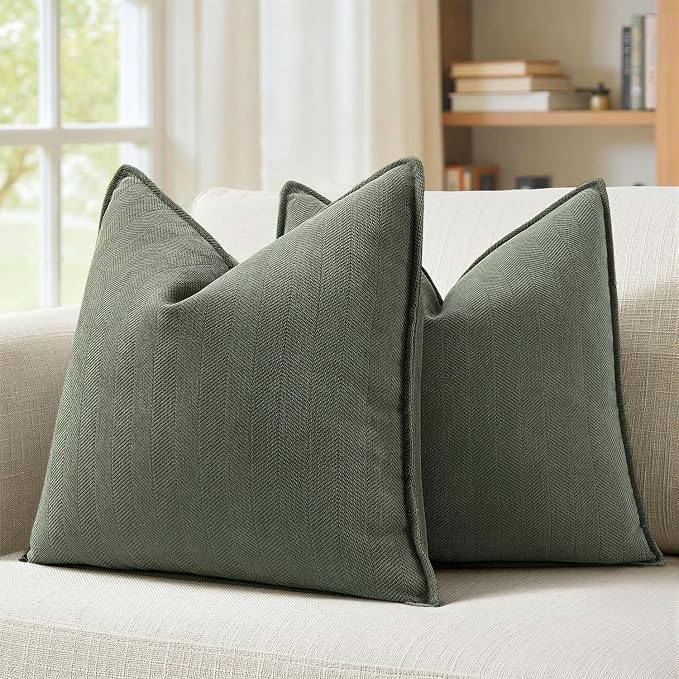 MIULEE Pack of 2 Army Green Decorative Chenille Pillow Covers 20x20 Inch | Soft Couch Throw Pillows,Farmhouse Cushion Covers with Elegant Design for Sofa,Bedroom,Living Room,Spring Home Decor