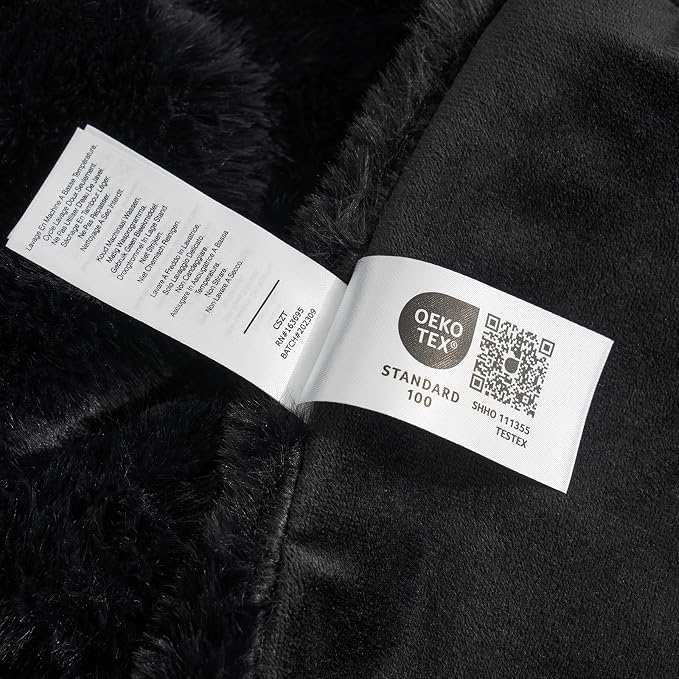 Cozy Bliss Deluxe Sheared Rabbit Faux Fur Throw Blanket, Soft Fuzzy High-Low Sculpted Plush Blanket for Couch, Cozy Home Accent, All Season Use, Black 50"x60"