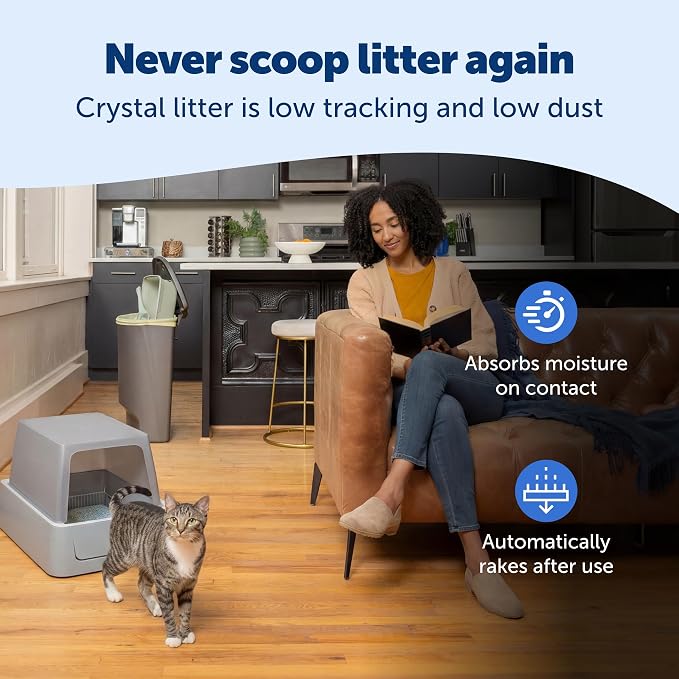 PetSafe ScoopFree Crystal Smart Self-Cleaning Litter Box, Front-Entry | 2.4 GHz WiFi & App Enabled, Hands-Free Automatic Cleaning, Superior Odor Control, Includes 1 Disposable Crystal Litter Tray