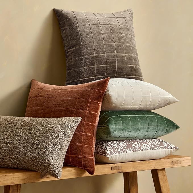 MIULEE Burnt Orange Plaid Fall Decor Throw Pillow Covers 18x18 Set of 2 | Vintage, Check Chenille Couch Pillows, Boho Farmhouse Cushion Covers, Modern Home Decor for Sofa Bed Living Room
