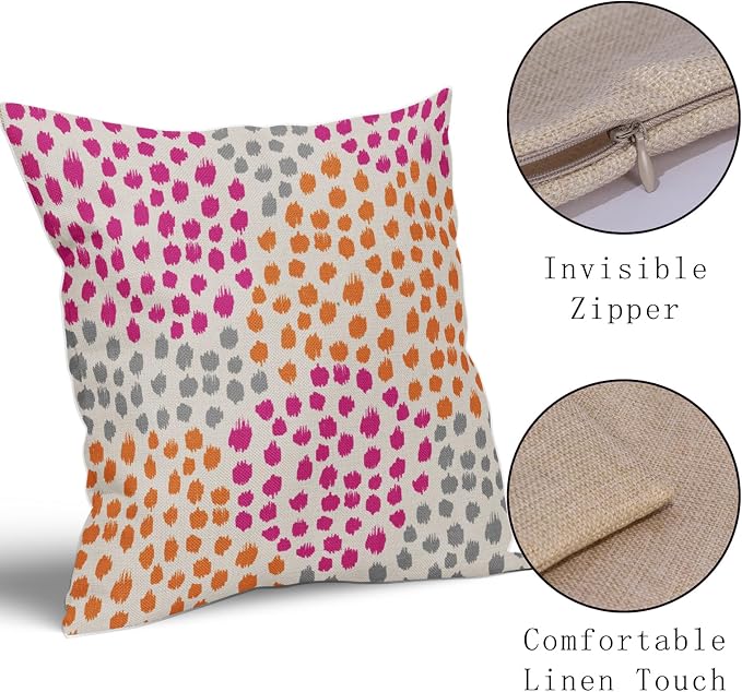 Pink Orange Grey Throw Pillow Covers 16x16 Set of 2 Hot Pink Preppy Room Decor Pillows Trendy 70s Colored Dot Decorative Print Outdoor Pillowcase Cushion Cover Linen Pillow Case for Sofa Couch Bed
