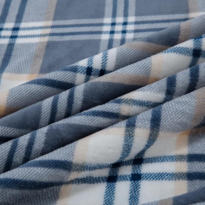 PU MEI Sherpa Blanket Queen Plaid Thick Bed Blanket, 80”*90” Super Soft Flannel Fuzzy Fleece Reversible Velvet Plush Warm Blanket for Couch (Blue White Check)