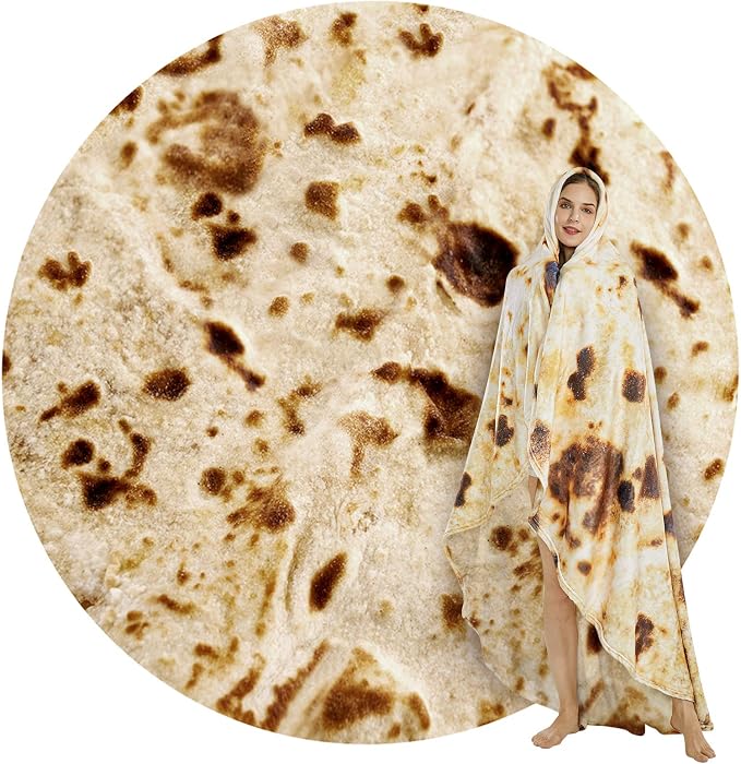 SeaRoomy 60 in Burrito Tortilla Blanket, Funny Food Throw Blanket, Brown | White Elephant Gifts, Gag Gifts For Teen Boys & Girls, Novelty Christmas Birthday Presents, Double Sided, Soft Flannel