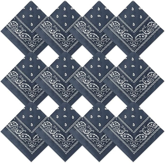 Suhine 12 Pcs Bandanas Bulk 22 x 22 Inch Paisley Headband Cowboy Handkerchief Christmas Thanksgiving Gift for Women Men
