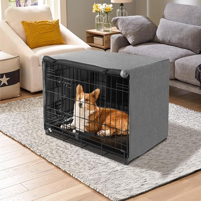 Seiyierr Dog Crate Cover - Kennel Cover Fit for 24 Inch Dog Crate, Double Door Polyester Crate Cover for Wire Dog Crate Indoor Outdoor Protection, Grey