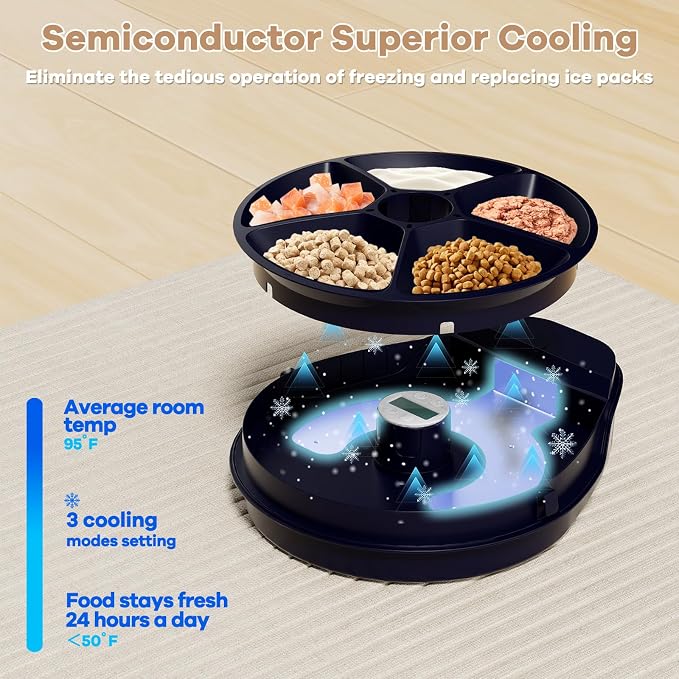 Automatic Cat Feeder Wet Food, 2026 Upgraded Refrigerated Auto Cat Feeder with Semiconductor Cooling, 4 Days Freshness 5 Meals, Pet Food Dispenser for Cats and Small Dogs, Easy to Clean