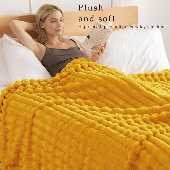 Exclusivo Mezcla Striped Fleece Throw Blanket for Couch, Sofa, Bed, 50"x60" | Soft Breathable Cozy Bed Blankets, Lightweight Plush Fluffy Fuzzy Jacquard Decorative Blankets