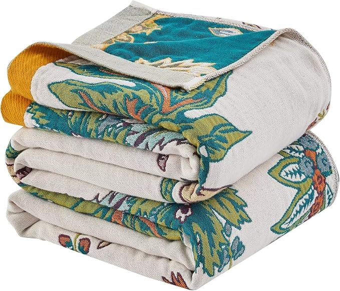 Boho Throw Blanket for Bed 100% Cotton Bohemian Blankets Ultra Soft Woven Muslin Decorative Blankets All Seasons Vintage Quilt Knitted Blanket for Sofa Chair(Beige, 60"x80")