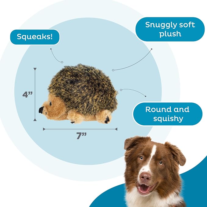 Outward Hound Hedgehogz Plush Dog Toy, Squeaks, Small, 6" x 4.5" | Soft Realistic Faux Fur, Round for Rolling & Chasing, Cuddle & Carry, Interactive Fetch, Light Chewers, Dogs & Puppies